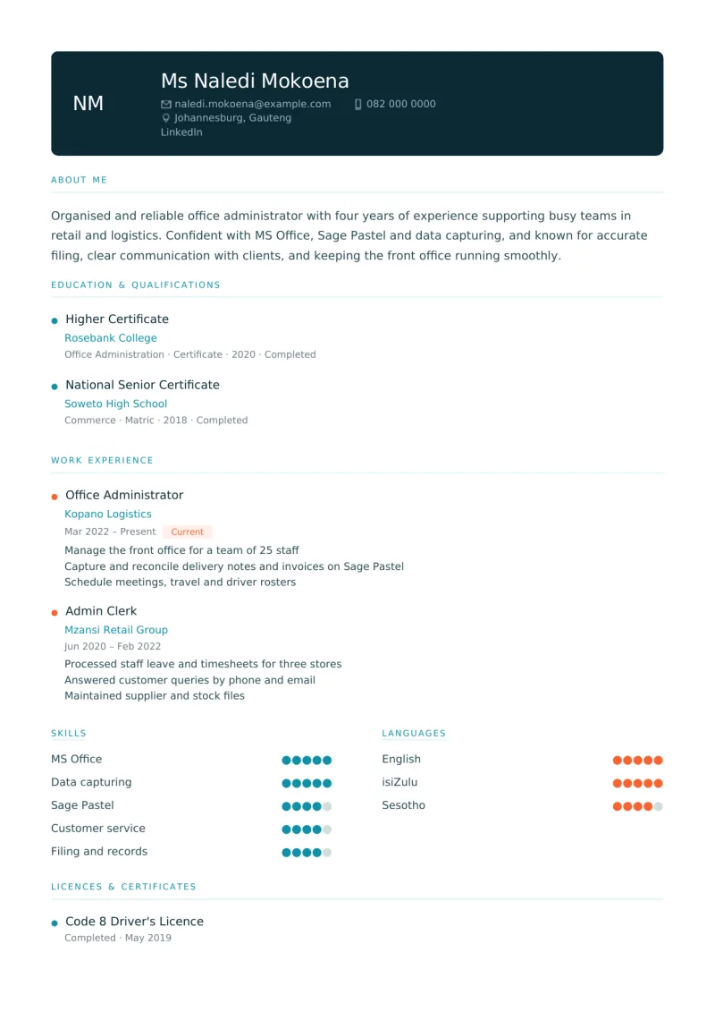 Classic CV Template example